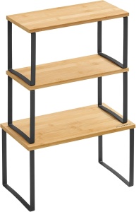 Set 3 rafturi de depozitare Songmics, metal/bambus, negru/natur, Resigilat, Grad A