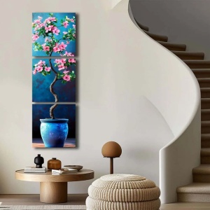 Set 3 tablouri decorative canvas model floral, 3x45x45 cm, panza/lemn, multicolor - Verificat A · Re-Bloom - Img 5