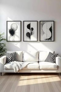 Set 3 tablouri decorative MDF, 3x50x70 cm, alb/gri/negru - Verificat B · Re-Bloom