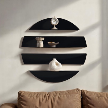Set 4 rafturi de perete semi-circulare 76x76 cm, metal 1.2mm vopsit electrostatic pulbere, design circular modular, negru - Verificat A · Re-Bloom - Img 5