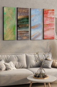 Set 4 tablouri decorative canvas, 4x30x90 cm, panza/lemn, multicolor - Verificat A · Re-Bloom