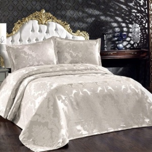 Set cuvertura jacquard + 2 fete de perna, poliester 100%, 240x260 cm + 2x60x80 cm, ambalaj PVC fermoar, crem - Verificat A · Re-Bloom - Img 1