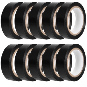 Set de 10 role de banda izolatoare pentru cabluri Colexy, PVC, negru, 15 mm x 10 m