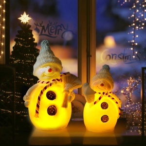 Set de 2 decoratiuni iluminate pentru Craciun Cclife, LED, ceara, alb/rosu, 16 x 11 x 7 cm /12,5 x 9x 7 cm - Img 1