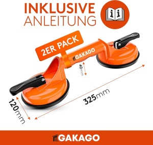 Set de 2 ventuze pentru placi Gakago, plastic/aluminiu/cauciuc, portocaliu/negru, 32,5 x 12 cm - Img 4