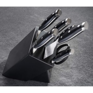 Set de cutite pentru bucatarie, 8 piese, cu suport granit, premium, Otel Inoxidabil german X50 Ultra+, Negru, Resigilat, Grad A - Img 3