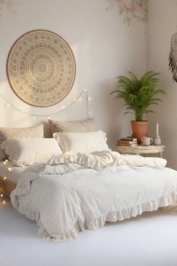 Set husa pilota + 2 fete de perna, bumbac, 240x220 cm + 2x60x60 cm, crem - Verificat A · Re-Bloom