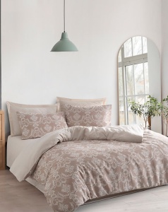 Set husa pilota + fata de perna, 70% bumbac/30% poliester, 135x200 cm + 80x80 cm, lavabil 30°C, maro/alb - Verificat A · Re-Bloom