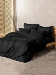 Set husa pilota + fata de perna, bumbac ranforce 100%, 135x200 cm + 80x80 cm, negru - Verificat A · Re-Bloom