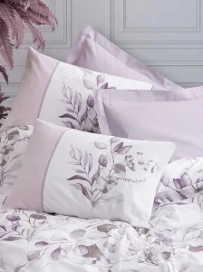 Set husa pilota + fata de perna, bumbac ranforce 100%, 155x220 cm + 80x80 cm, alb/violet - Verificat A · Re-Bloom - Img 3
