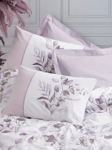 Set husa pilota + fata de perna, bumbac ranforce 100%, 220x240 cm + 80x80 cm, alb/violet - Verificat A · Re-Bloom - Img 3