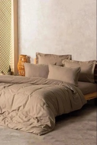 Set husa pilota + fata de perna, percala bumbac 100%, 135x200 cm + 80x80 cm, taupe - Verificat A · Re-Bloom