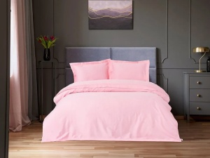 Set husa pilota + fata de perna, satin bumbac 100%, 135x200 cm + 80x80 cm, roz - Verificat A · Re-Bloom