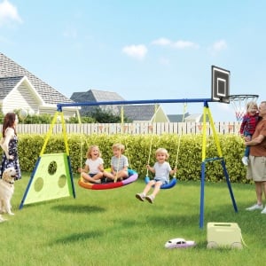 Set leagan gradina 4in1 copii, 2 leagane, cos baschet, poarta fotbal, 288x160x220cm, Multicolor - Verificat A · Re-Bloom - Img 2