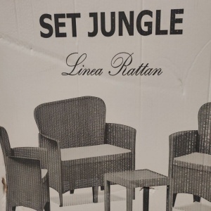 Set mobilier gradina/terasa, JUNGLE, 4 piese, polipropilena, antracit, canapea 2 locuri 113x57x57.5 cm, 2 scaune 59x57x85.5 cm, masa 59x46x40 cm, cu perne incluse, Resigilat, Grad A - Img 5