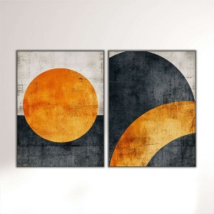 Set tablou decorativ Re-Bloom, 2 piese, MDF, gri/negru/portocaliu, 60 x 80 cm - Img 1