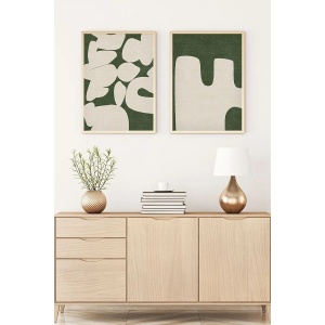 Set tablou decorativ Re-Bloom, 2 piese, MDF/lemn masiv, natur/alb/verde, 50 x 70 cm - Img 2