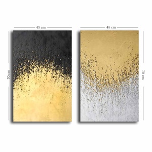 Set tablou decorativ Re-Bloom, 2 piese, panza/lemn, alb/auriu/negru, 45 x 70 cm - Img 3