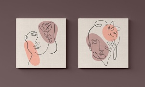 Set tablou decorativ Re-Bloom, 2 piese, panza/lemn, multicolor, 50 x 50 cm