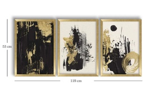 Set tablou decorativ Re-Bloom, 3 piese, lemn masiv/MDF, alb/negru/auriu, 38 x 53 x 3,5 cm - Img 2