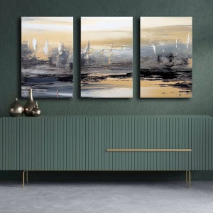 Set tablou decorativ Re-Bloom, 3 piese, lemn/panza, multicolor, 145 x 70 cm