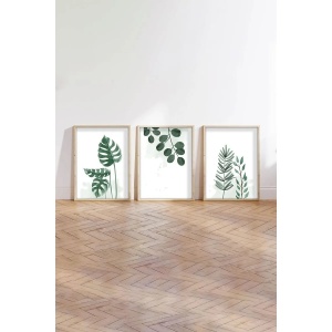 Set tablou decorativ Re-Bloom, 3 piese, MDF/lemn masiv, alb/verde, 50 x 70 cm - Img 2