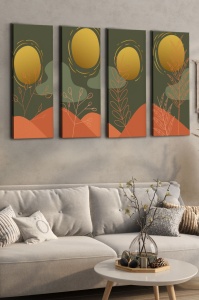 Set tablou decorativ Re-Bloom, 4 piese, lemn/panza, multicolor, 30 x 90 cm