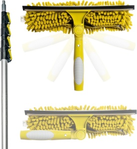 Set tija telescopica cu racleta/pamatuf pentru geamuri DOCA, aluminiu/microfibra, galben/argintiu, 7.1 m
