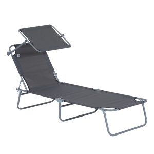 Sezlong cu parasolar, pliabil, panza Oxford/otel, gri, 187 x 58 x 50 cm, Resigilat, Grad A
