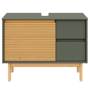 Stady dulap pentru lavoar 83x62x35 cm, 1 usa, 2 sertare, lemn masiv pin lacuit, verde/natur - Verificat A · Re-Bloom - Img 4