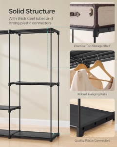 Stand pentru haine Songmics, otel/plastic, negru, 205 x 43 x 166 cm, Resigilat, Grad A - Img 5
