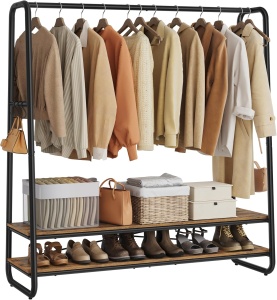 Stand pentru haine Vasagle, metal/PAL, negru/maro rustic, 138 x 45 x 160 cm, Resigilat, Grad A