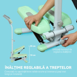 Stepper fitness Re-Bloom, cu manere reglabile, ecran LCD, otel/ABS, alb/verde, 48 x 38 x 108-118 cm, Resigilat, Grad A - Img 4