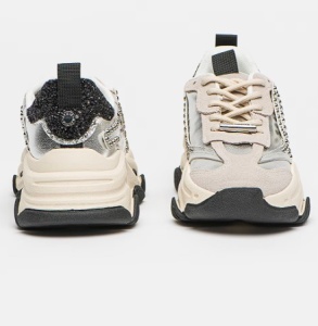 Steve Madden, Pantofi sport cu garnituri de piele intoarsa, Argintiu, 37, Resigilat, Grad A - Img 4