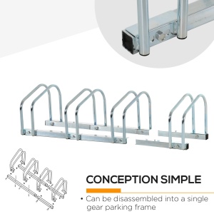 Suport biciclete otel zincat, 4 locuri, modular, 110x33x27cm, Argintiu - Verificat A · Re-Bloom - Img 5