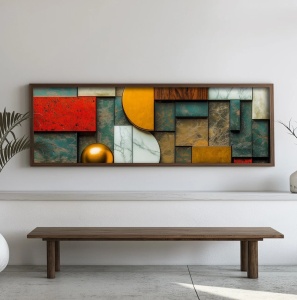 Tablou decorativ abstract MDF/lemn masiv 40x120x3.5 cm, format vertical, multicolor - Verificat A · Re-Bloom - Img 3
