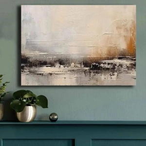 Tablou decorativ canvas 70x100 cm, panza 100% grosime 2.8mm, rama lemn pin 100%, alb/gri/auriu - Verificat A · Re-Bloom - Img 2
