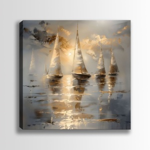 Tablou decorativ canvas model barci cu panze, 100x100 cm, panza/lemn, albastru/auriu - Verificat A · Re-Bloom - Img 2