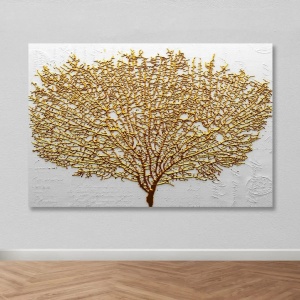 Tablou decorativ canvas model copac 50x70 cm, panza/lemn, auriu/alb - Verificat A · Re-Bloom