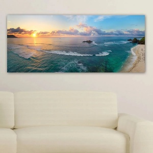 Tablou decorativ canvas model Marea 50x120 cm, panza 100%, rama lemn 100% grosime 3 cm, format panoramic, albastru/bej/auriu - Verificat A · Re-Bloom - Img 3