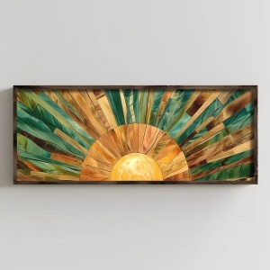 Tablou decorativ, MDF/lemn masiv, 100x40x3.5 cm, format panoramic, design modern, multicolor - Verificat A · Re-Bloom