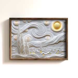Tablou decorativ MDF/lemn masiv 50x70x3.5 cm, alb/auriu - Verificat A · Re-Bloom - Img 2