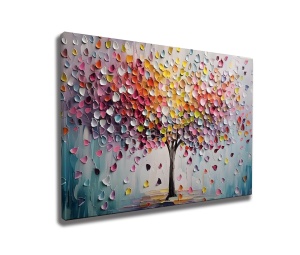 Tablou decorativ model copac canvas 50x70 cm, 50% bumbac/50% poliester, imprimare digitala, rama lemn 2x3 cm, multicolor - Verificat A · Re-Bloom