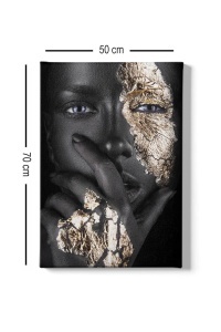 Tablou decorativ Re-Bloom, Femeie Afracian, panza/lemn, negru/argintiu, 50 x 70 cm - Img 3