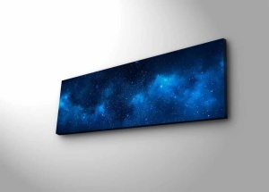 Tablou decorativ Re-Bloom, LED, model galaxie, lemn/panza, albastru/negru, 30 x 90 cm