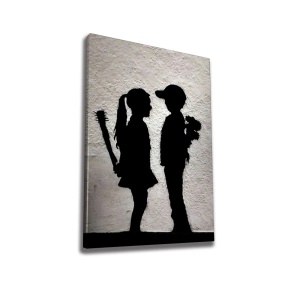 Tablou decorativ Re-Bloom, lemn/panza, gri/negru, 50 x 70 cm