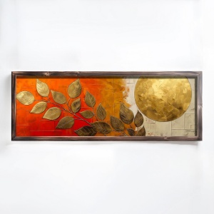 Tablou decorativ Re-Bloom, MDF/panza, portocaliu/auriu, 40 x 120 x 3,5 cm