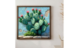 Tablou decorativ Re-Bloom, model cactus, MDF/lemn masiv, multicolor, 50 x 50 x 3,5 cm - Img 2