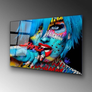 Tablou decorativ Re-Bloom, model femeie, sticla temperata, multicolor, 70 x 100 cm - Img 2