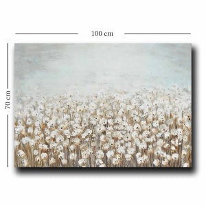Tablou decorativ Re-Bloom, model floral, lemn/panza, alb/maro/gri, 70 x 100 cm - Img 2